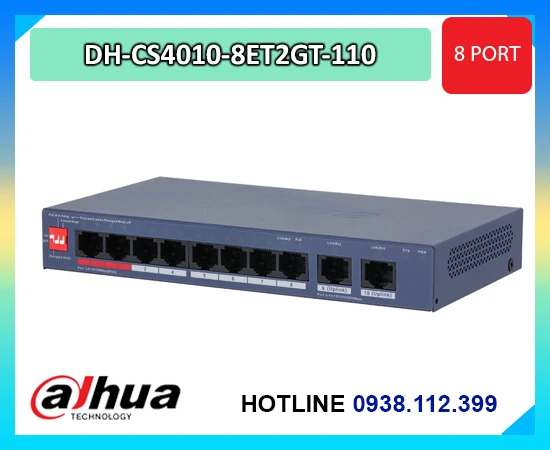 switch PoE Dahua DH-CS4010-8ET2GT-110, switch PoE 8 port Dahua, switch cloud Dahua, switch PoE quản lý cloud, switch camera IP Dahua