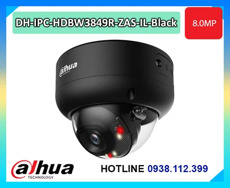 Camera Dahua DH-IPC-HDBW3849R-ZAS-IL-Black, Camera IP Dome 8MP Dahua WizSense, Camera Dahua vari-focal 2.7-13.5mm, Camera Dahua Smart Dual Light 50m, Camera AI Dahua SMD 4.0