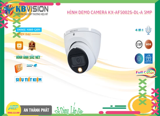   Loại Camera an ninh  HD Anlog  KX-AF5002S-DL-A Hình sáng hơn CMOS  H.265/H.264+/H.264 thêm  Độ phân giải 5.0 MP Xem được ban đêm Hồng Ngoại 20m giá rẻ tiết kiệm  HD Anlog  Ứng dụng khả năng Thu Âm tiên nghi  Hình ảnh ban đêm chất lượng với Starlight Nền tảng kết nối AHD CVI TVI BCS tiết kiệm chi phí  Lắp camera trong nhà phù hợp với văn phòng, gia đình, shop cửa hàngDome Kim loại Hình ảnh ban đêm chất lượng với StarlightStarlight