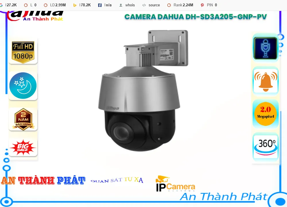 Camera Dahua DH-SD3A205-GNP-PV 360,thông số  Loại Camera an ninh DH-SD3A205-GNP-PV,DH-SD3A205-GNP-PV Giá rẻ,chức năng DH-SD3A205-GNP-PV 2.0 megapixel ,DH-SD3A205-GNP-PV Tốt nhất,Giá Bán DH-SD3A205-GNP-PV,DH-SD3A205-GNP-PV tốt nhất,DH-SD3A205-GNP-PV Bán Giá Rẻ,Địa Chỉ Bán DH-SD3A205-GNP-PV,bán DH-SD3A205-GNP-PV,DH-SD3A205-GNP-PV Tốt nhất