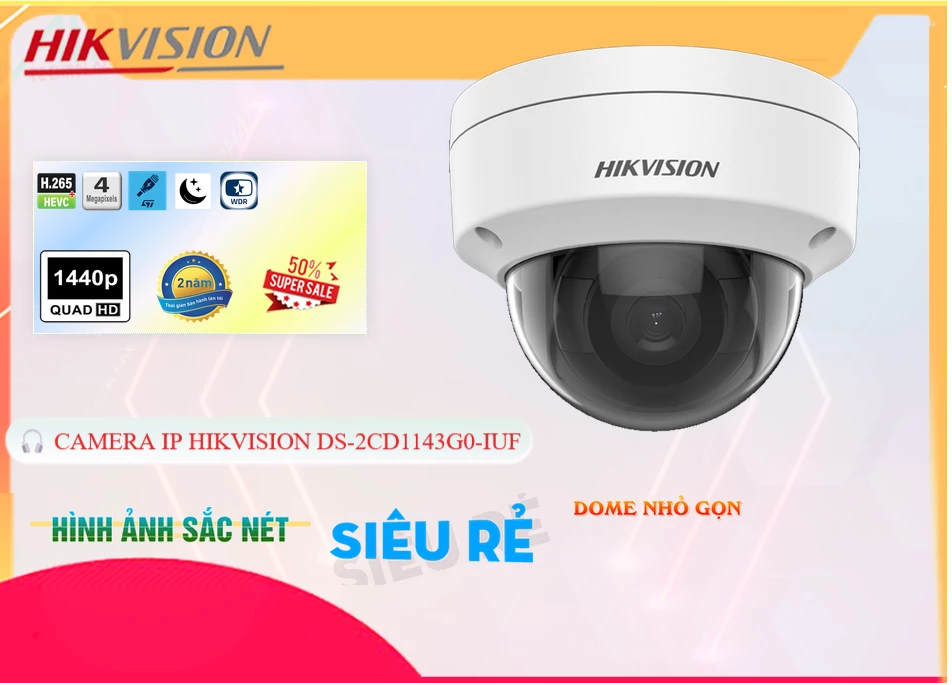 Camera  Hikvision DS-2CD1143G0-IUF Giá rẻ