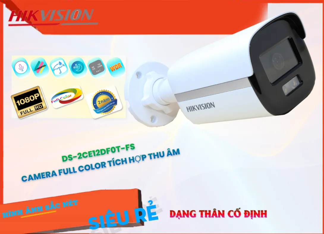 DS-2CE12DF0T-FS camera full color  tích hợp thu âm