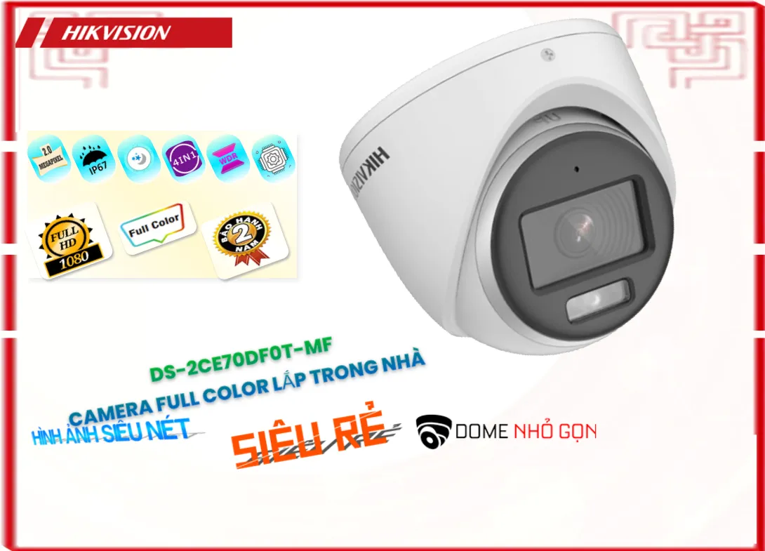 DS-2CE70DF0T-MF camera dome kim loại có màu ban đêm