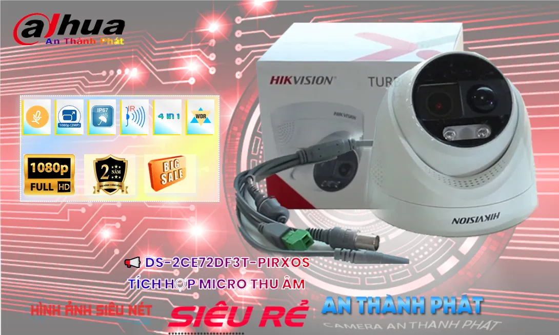 DS-2CE72DF3T-PIRXOS có màu ban đêm tích hợp micro