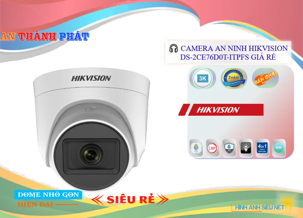 Camera An Ninh Hikvision DS-2CE76D0T-ITPFS Giá rẻ