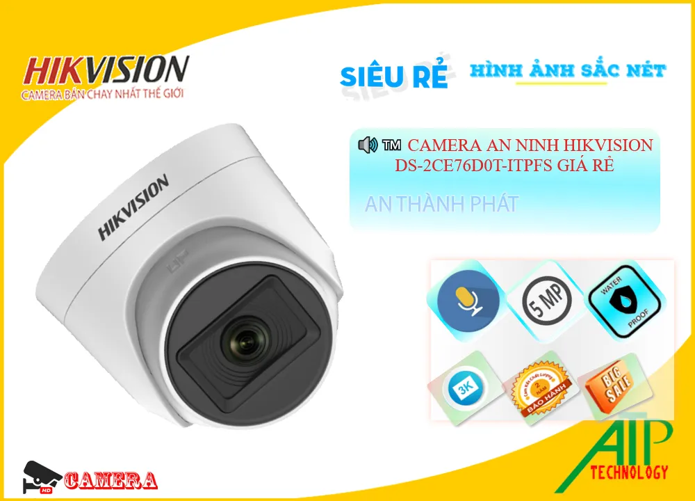 Camera An Ninh Hikvision DS-2CE76D0T-ITPFS Giá rẻ