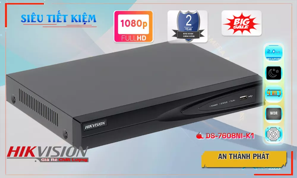 Đầu Ghi Camera DS-7608NI-K1  Hikvision Thiết kế Đẹp