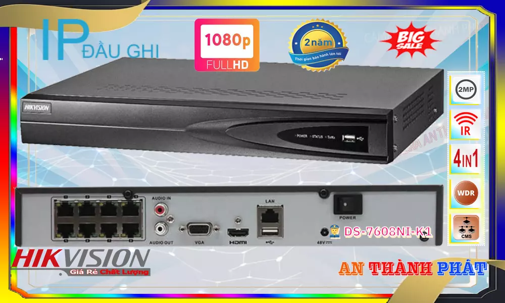 Đầu Ghi Camera DS-7608NI-K1  Hikvision Thiết kế Đẹp