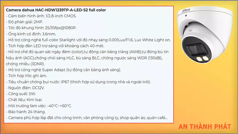 Camera dahua DH-HAC-HDW1239TP-A-LED-S2