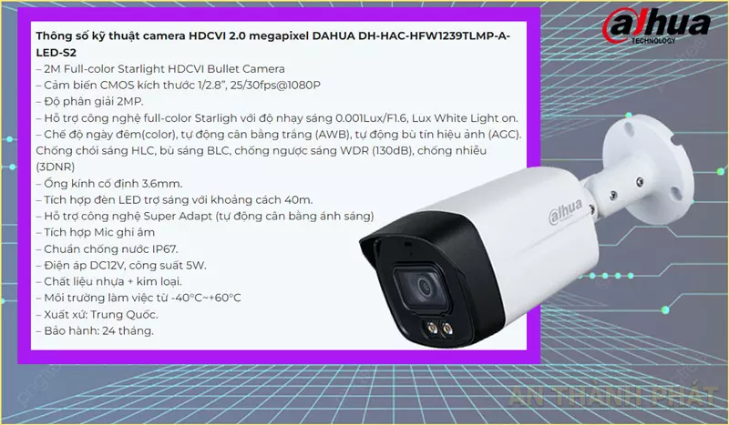 Camera dahua DH HAC HFW1239TLMP A LED S2
