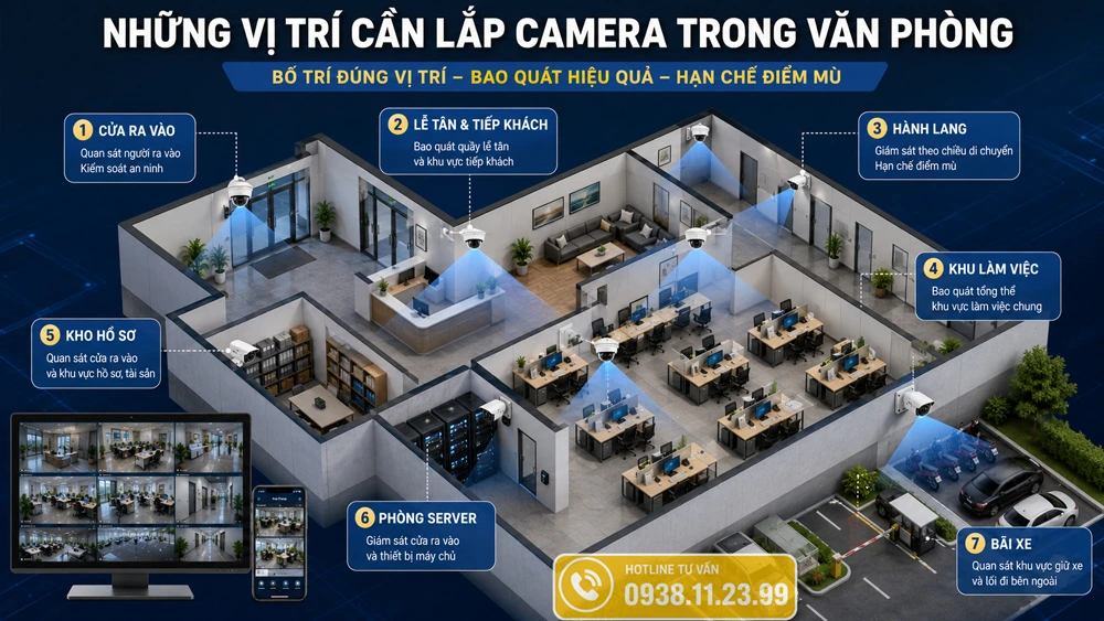 những vị trí nên lắp đặt camera quan sát văn phòng