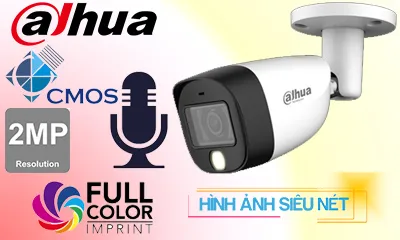 Camera DH-HAC-HFW1200CMP-IL-A độ phân giải 2.0MP, Full color 20m, tích hợp micro thu âm.